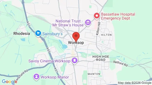Houses for rent i Worksop - Nottinghamshire - kort over placeringen