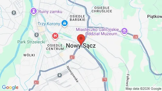 Apartments for rent i Nowy Sącz - kort over placeringen
