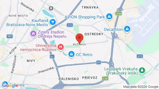 Apartments for rent i Bratislava Ružinov - kort over placeringen