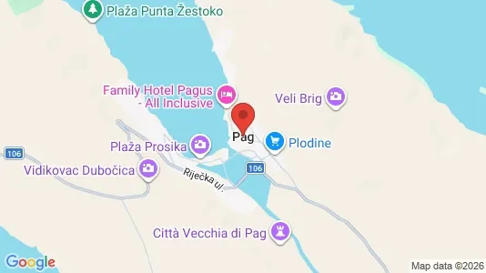 Apartments for rent i Pag - kort over placeringen