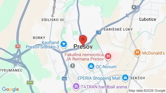 Apartments for rent i Prešov - kort over placeringen