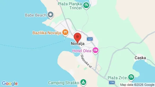 Apartments for rent i Novalja - kort over placeringen
