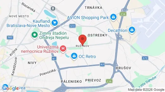 Apartments for rent i Bratislava Ružinov - kort over placeringen