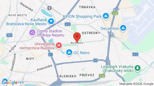 Apartments for rent i Bratislava Ružinov - kort over placeringen