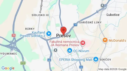 Houses for rent i Prešov - kort over placeringen