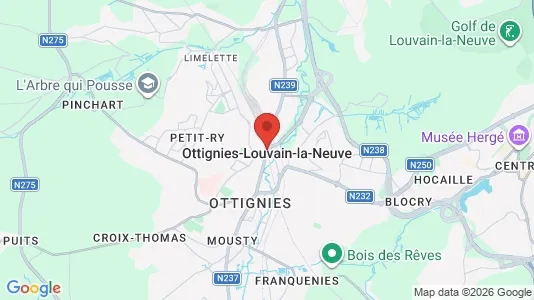 Apartments for rent i Ottignies-Louvain-la-Neuve - kort over placeringen