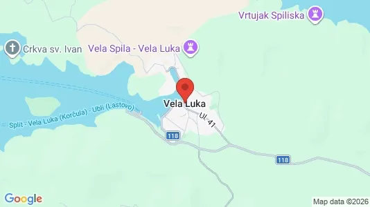Apartments for rent i Vela Luka - kort over placeringen