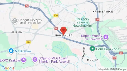 Apartments for rent i Kraków Nowa Huta - kort over placeringen