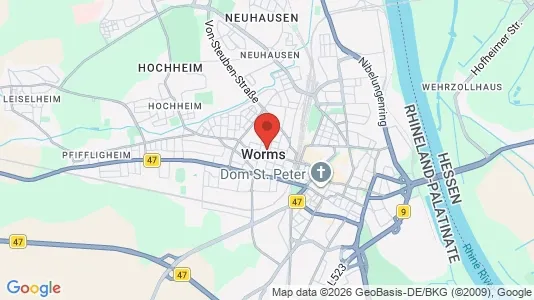 Apartments for rent i Worms - kort over placeringen