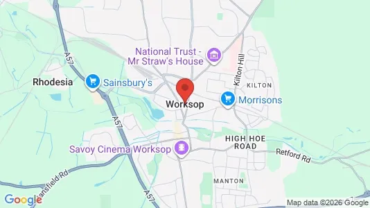 Houses for rent i Worksop - Nottinghamshire - kort over placeringen