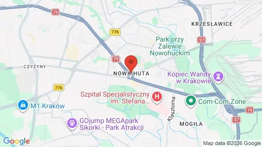 Apartments for rent i Kraków Nowa Huta - kort over placeringen